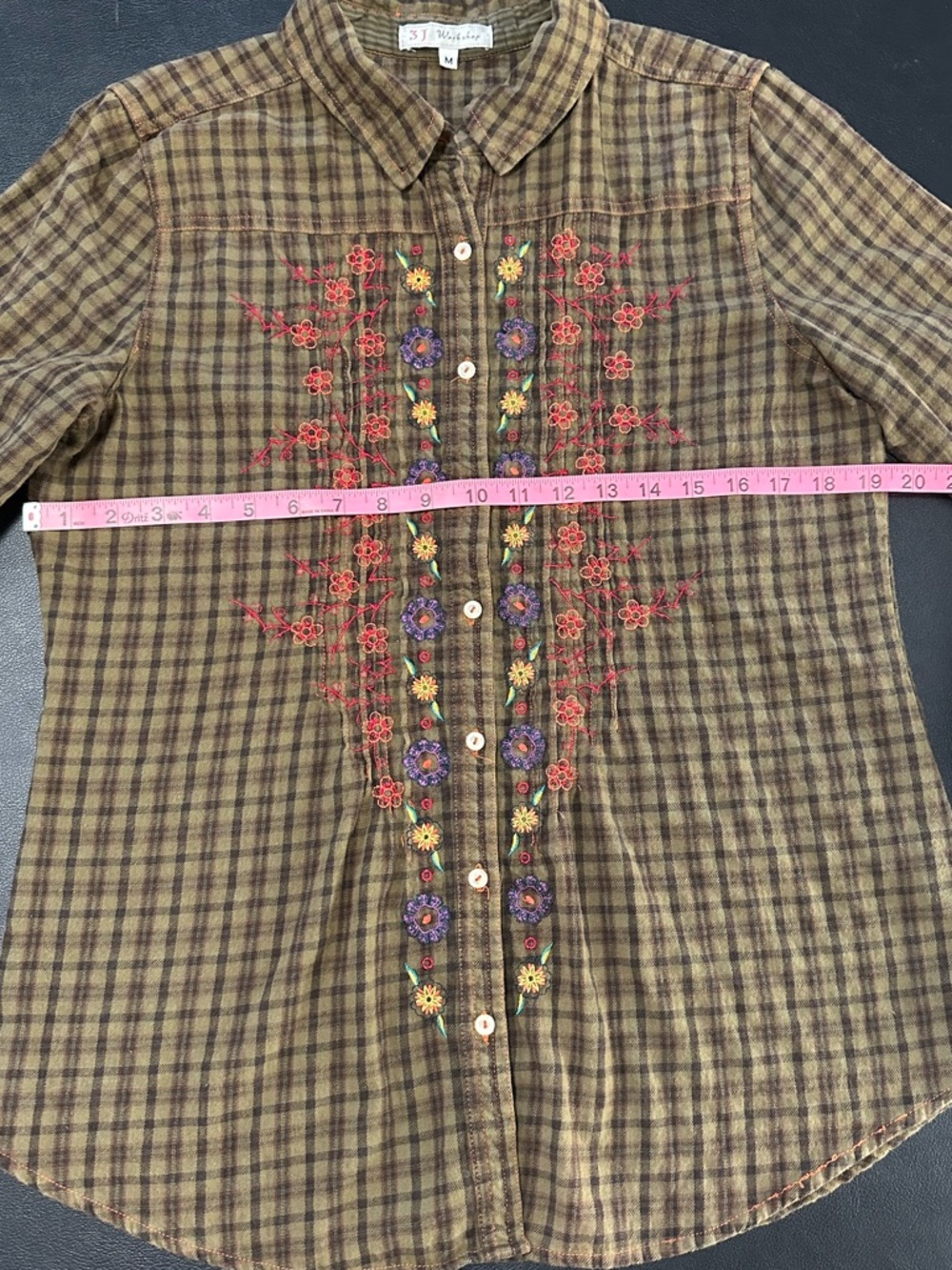 🌼 3J Workshop Embroidered Plaid Flannel Shirt M 🌸 Boho Western Vibes - Picture 6 of 9
